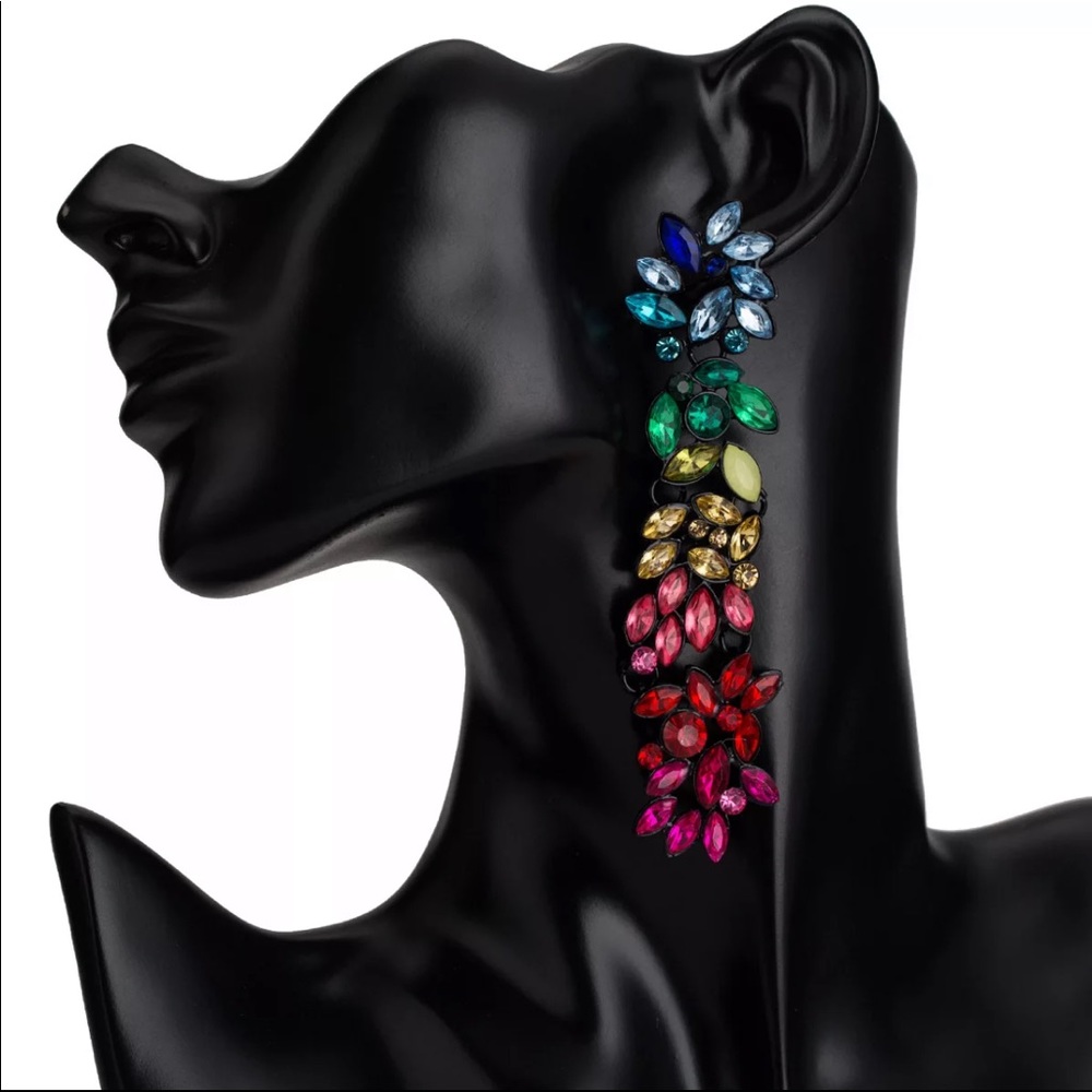 Multi color rhinestone drop earrings